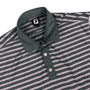 Footjoy‎ FJ Polo Shirt Men's XL Grey Pink Golf Striped Athletic Preppy Stretch